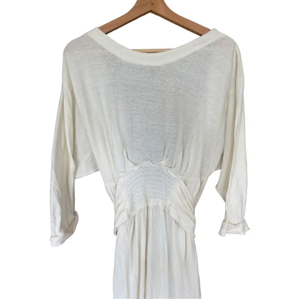 Free People Women's White Dropped Shoulder Tie Waist A-Line Tiered Dress Size L